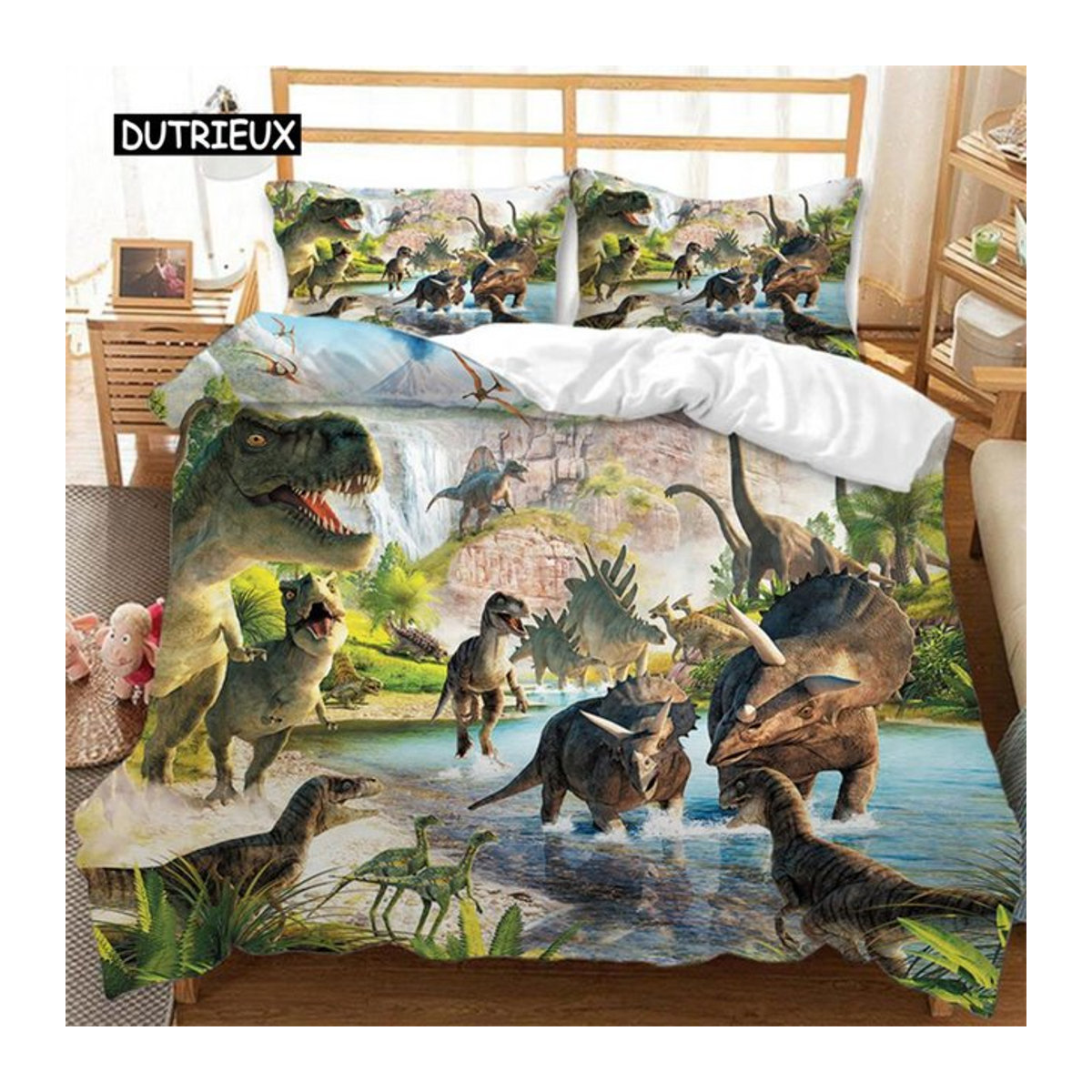 Dinosaurier Bettwäsche Set aus Mikrofaser mit 3D-Tierprint Jurassic World Park Design für Kinder und Jugendliche, mehrfarbig, B/H: 210 x 210 cm - Bild 1