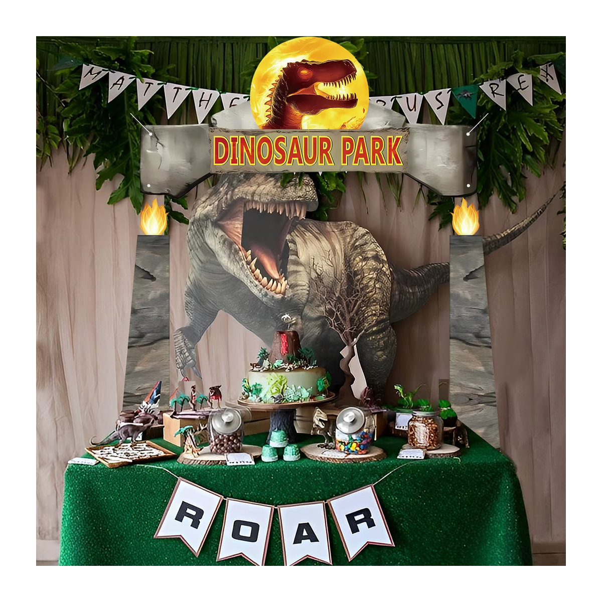 Dinosaurier Geburtstag Banner als hängende Dekoration für Kinder in Grau aus Papier - Bild 3