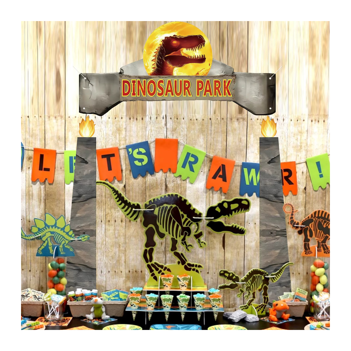 Dinosaurier Geburtstag Banner als hängende Dekoration für Kinder in Grau aus Papier - Bild 5