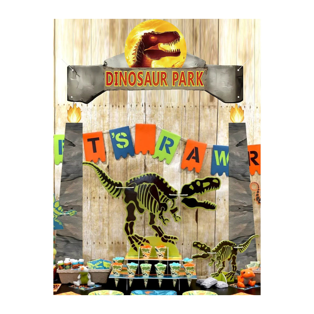 Dinosaurier Geburtstag Banner als hängende Dekoration für Kinder in Grau aus Papier - Bild 7