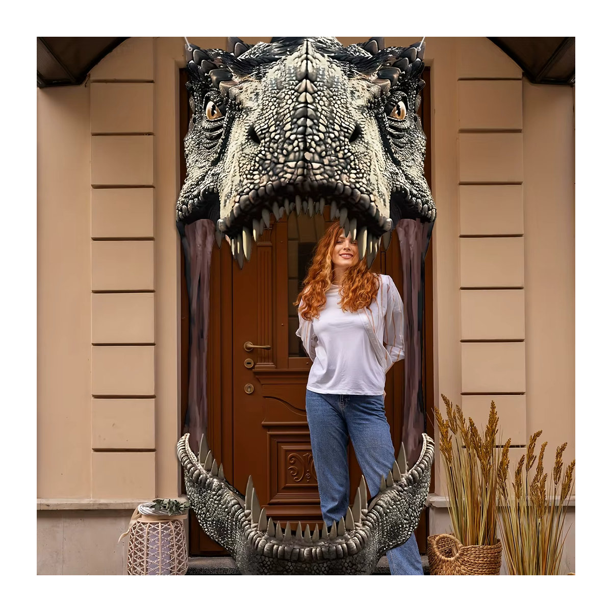 Dinosaurier Geburtstag Party Veranda Banner zur Tür Dekoration in Grau und Schwarz mit Schnur zum Aufhängen - Bild 2