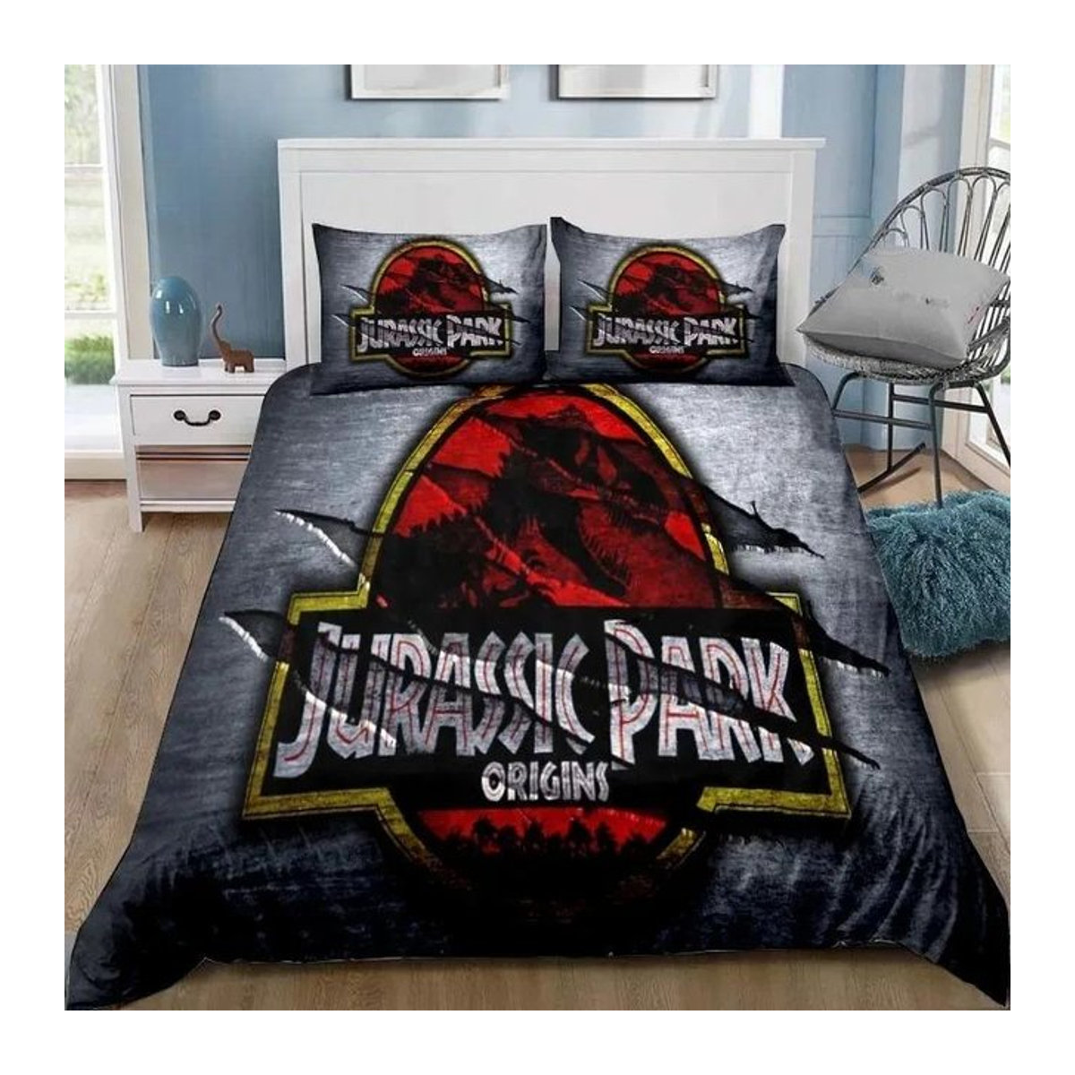 Dinosaurier Jurassic Park 3D-Druck Bettwäscheset mehrfarbig B/H: 135 x 200 cm - Bild 1