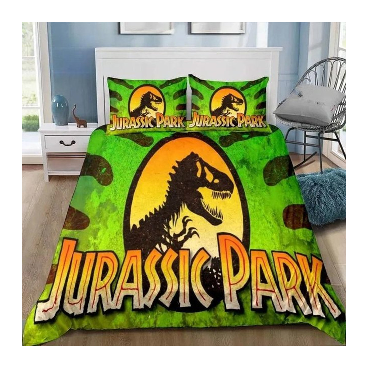Dinosaurier Jurassic Park 3D-Druck Bettwäscheset von Binchi Lighting Appliances, mehrfarbig, B/H: 135 x 200 cm - Bild 1