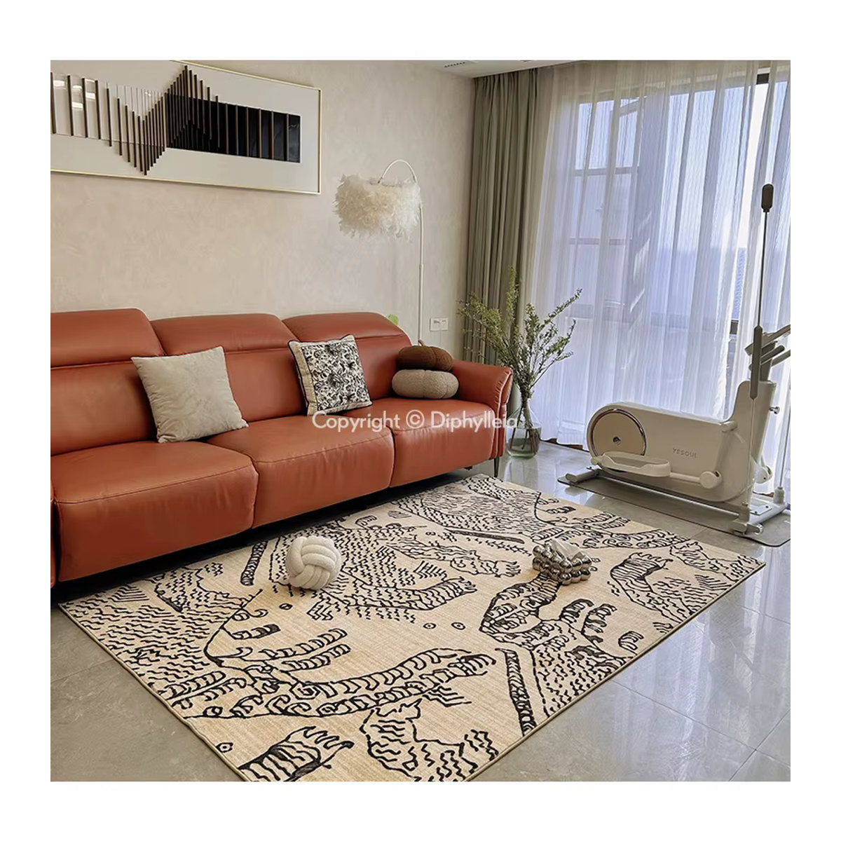 Diphylleia Italien moderner abstrakter Teppich mit Berg- und Tiger-Motiv in Beige - Bild 2