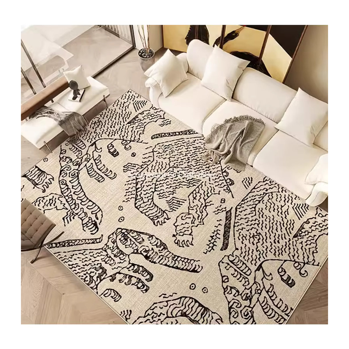 Diphylleia Italien moderner abstrakter Teppich mit Berg- und Tiger-Motiv in Beige - Bild 4