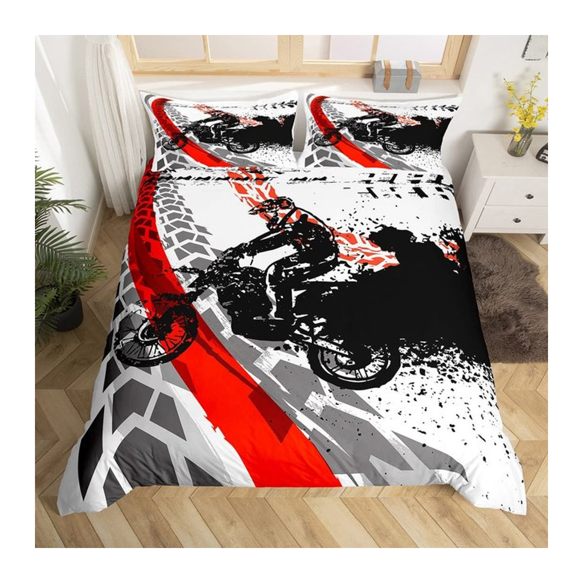 Dirtbike-Bettwäscheset Motocross-Fahrer von AU King, mehrfarbig, B/H: 245 x 210 cm - Bild 1