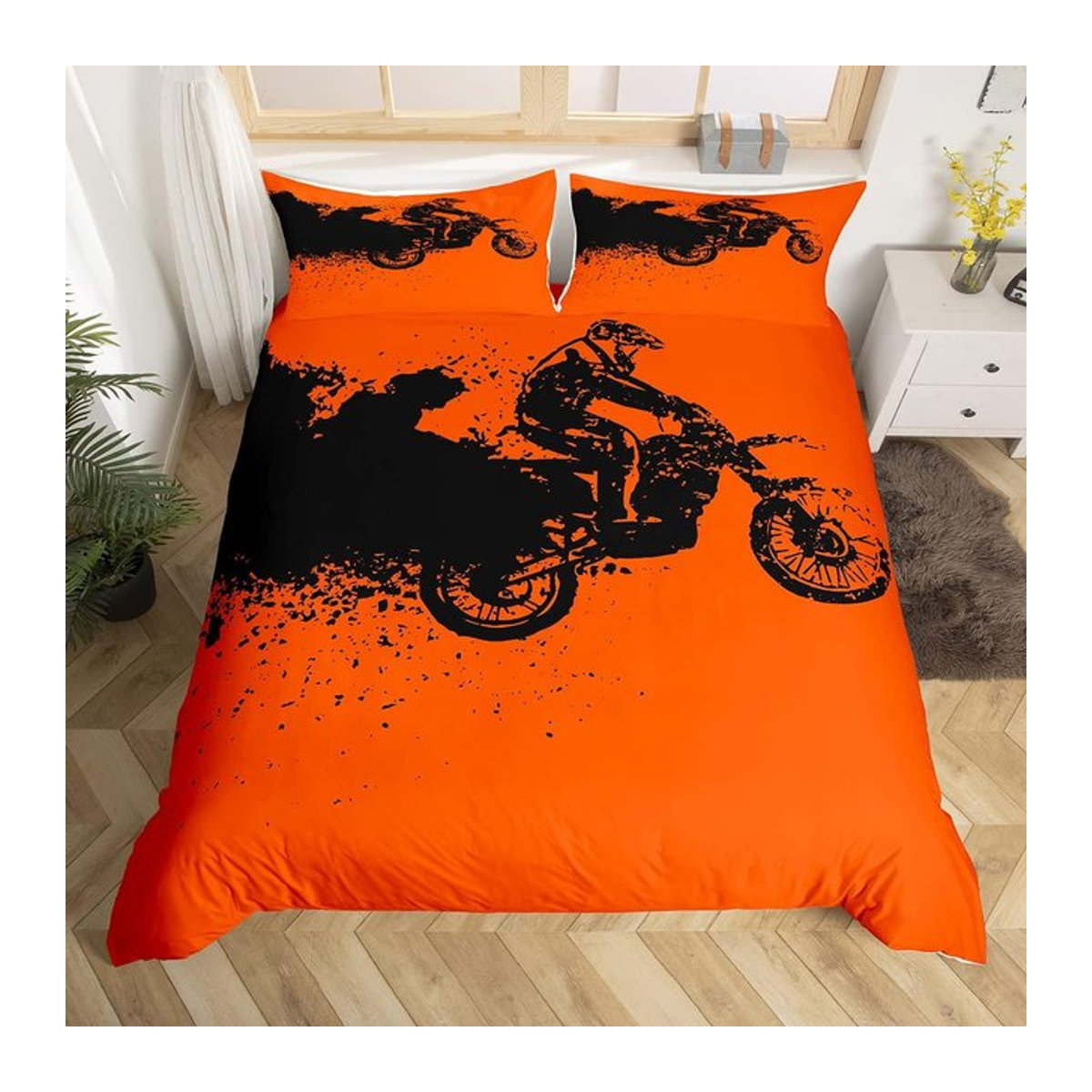 Dirtbike-Bettwäscheset von Binchi Outdoor Product in Orange, Motocross-Design für Jungen und Erwachsene, US Full B/H: 200 x 230 cm - Bild 1