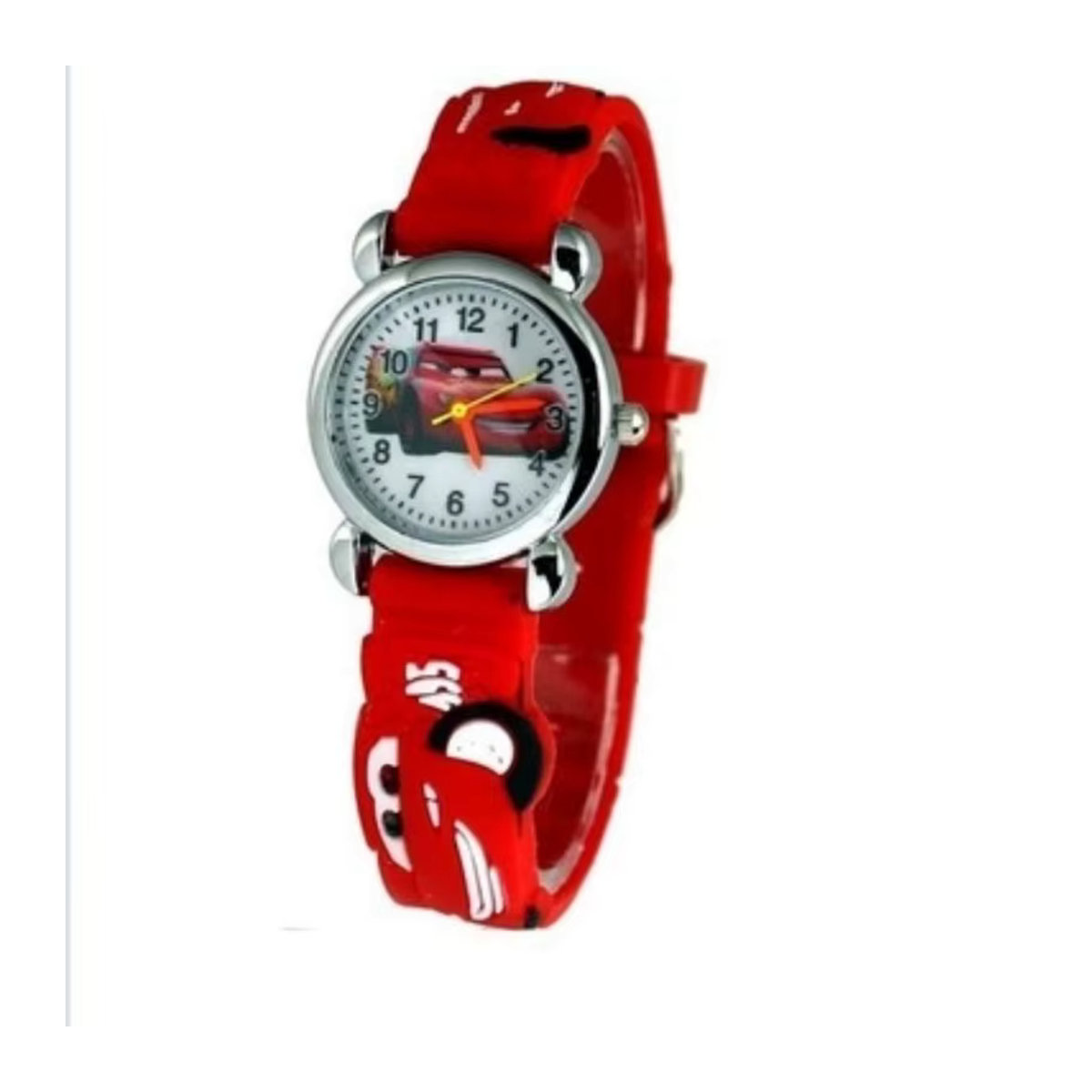 Disney Cars Blitz McQueen Kinderuhr Analog in Schwarz und Rot mit Rundem Kunststoffgehäuse und Gummiband - Bild 2