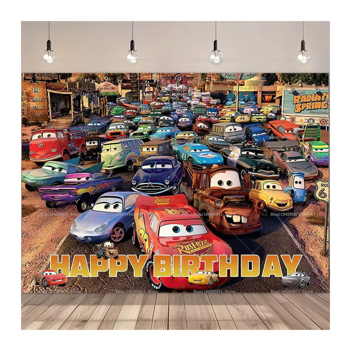 Disney Cars Cartoon-Hintergrundbanner mit Rennwagen-Motiv für Kindergeburtstage, mehrfarbig, rechteckig, B: 150 cm, H: 100 cm - Bild 2