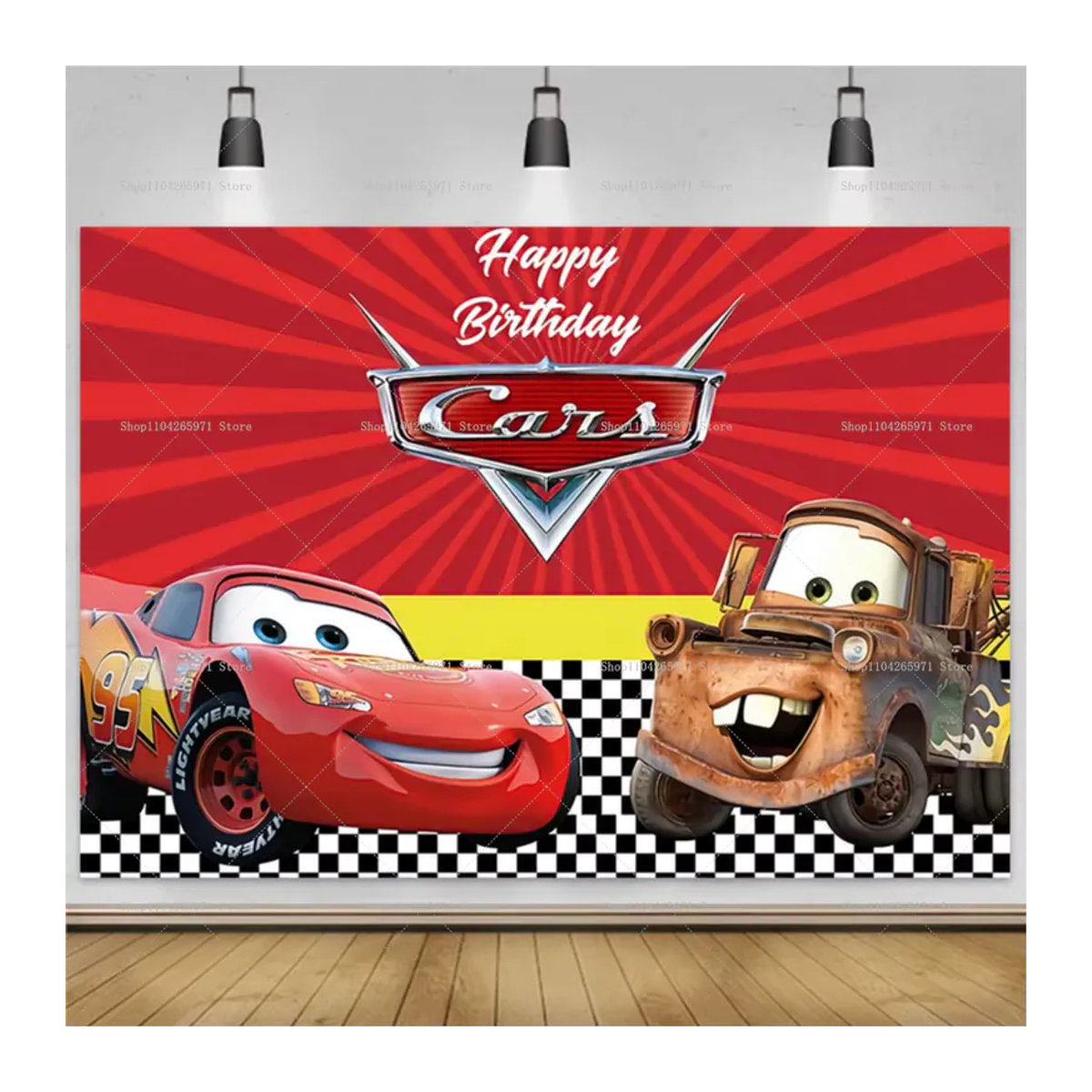 Disney Cars Cartoon-Hintergrundbanner mit Rennwagen-Motiv für Kindergeburtstage, mehrfarbig, rechteckig, B: 150 cm, H: 100 cm - Bild 3