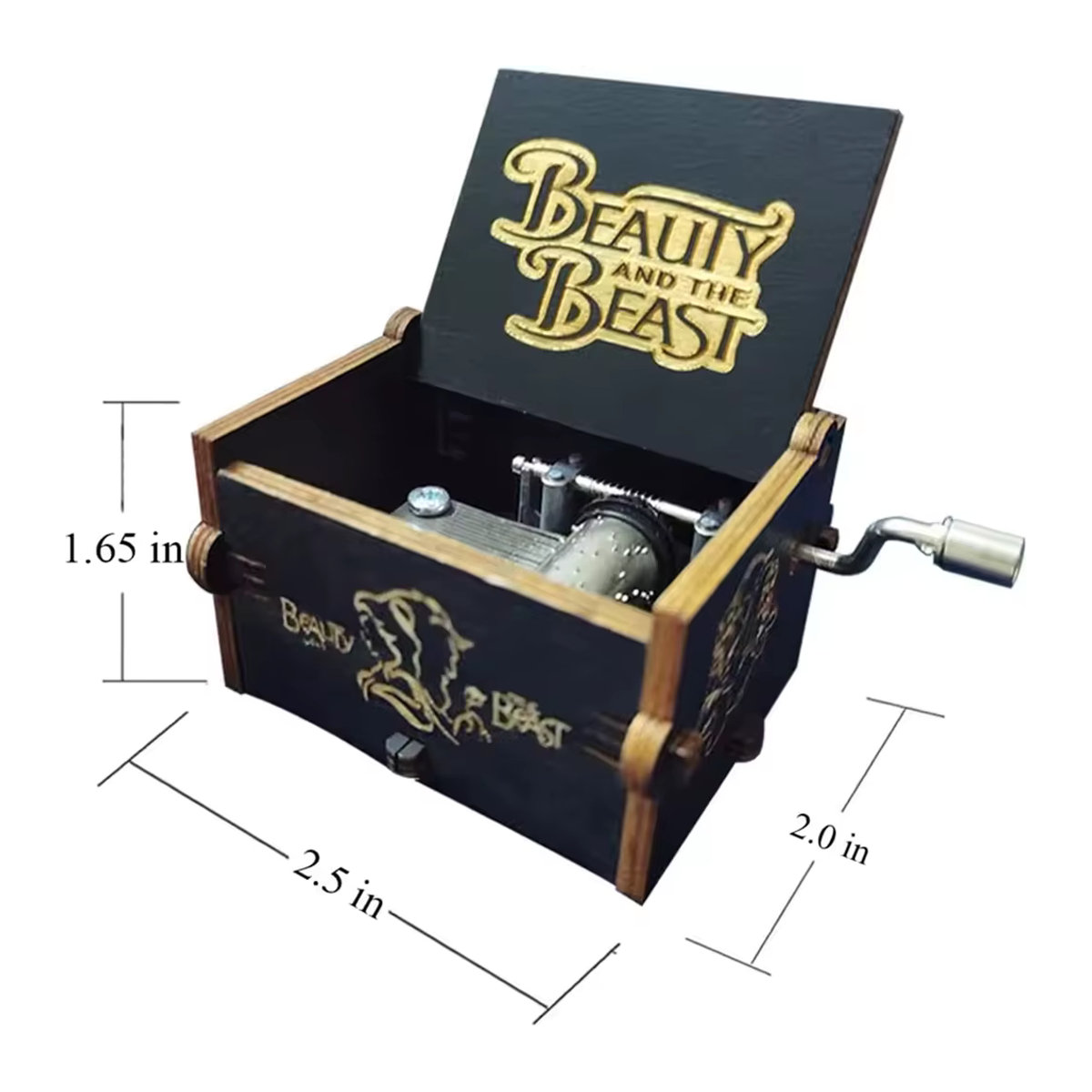 Disney Die Schöne und das Biest Holz-Spieluhr mit Handkurbel, Vintage Musikbox in Schwarz, gravierte Deko für Hochzeit, Geburtstag oder Weihnachten - Bild 3