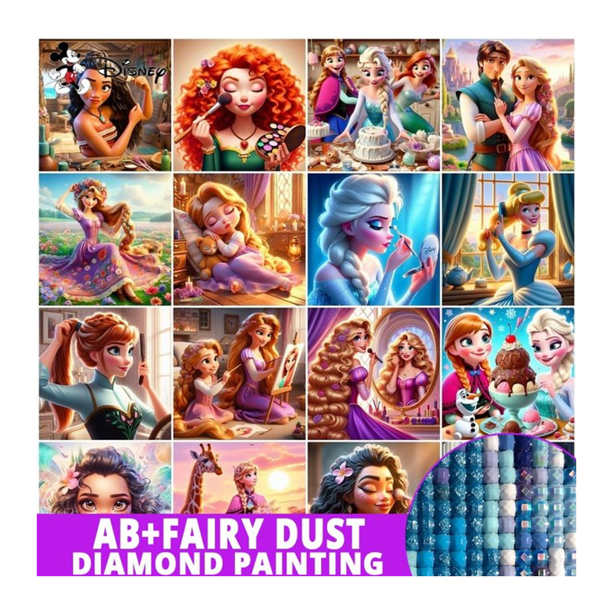 Disney Fairy Dust AB 5D Prinzessin Diamant Malerei mit runden Bohrern als Cartoon Mosaik Kunst Set für Kinder in Mehrfarbig - Bild 1