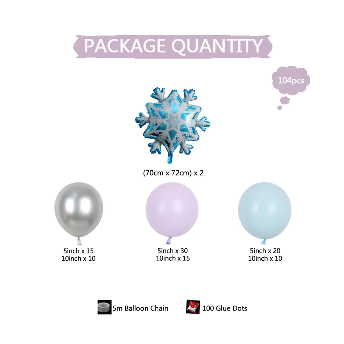 Disney Frozen Prinzessin Luftballon Girlande Set mit 104 Stück Latex Luftballons in Mehrfarbig für Geburtstag und Hochzeit - Bild 3