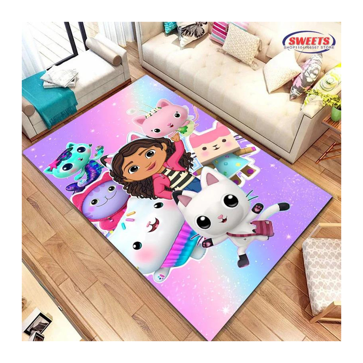 Disney Gabby Puppenhaus Teppich, mehrfarbige rutschfeste Dekomatte für Kinder, B: 120 cm, T: 100 cm - Bild 1