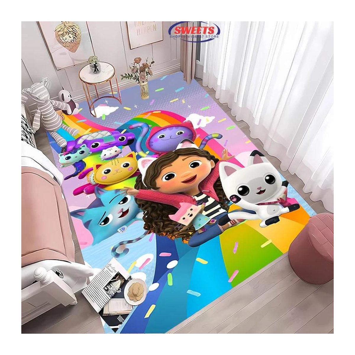 Disney Gabby Puppenhaus Teppich, rutschfeste Dekomatte für Kinder in Mehrfarbig, B x T: 120 x 160 cm - Bild 1