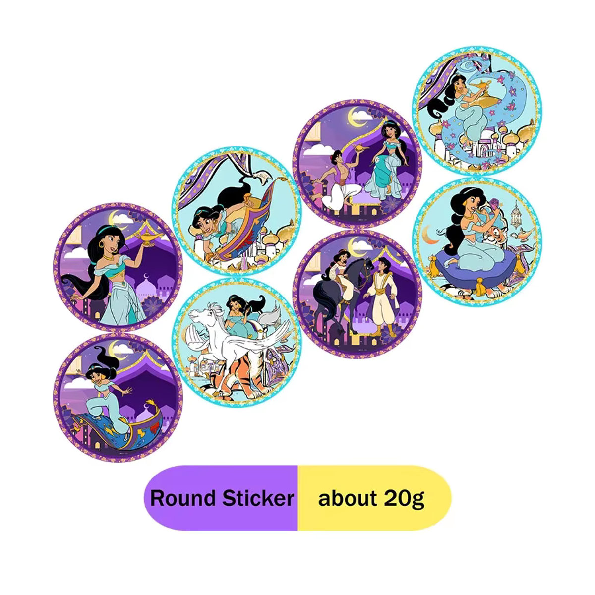 Disney Jasmine Princess Aladdin Partydekoration aus Papier, mehrfarbige runde Tischdeko und Aufkleber für Hochzeiten und Kinderpartys - Bild 2