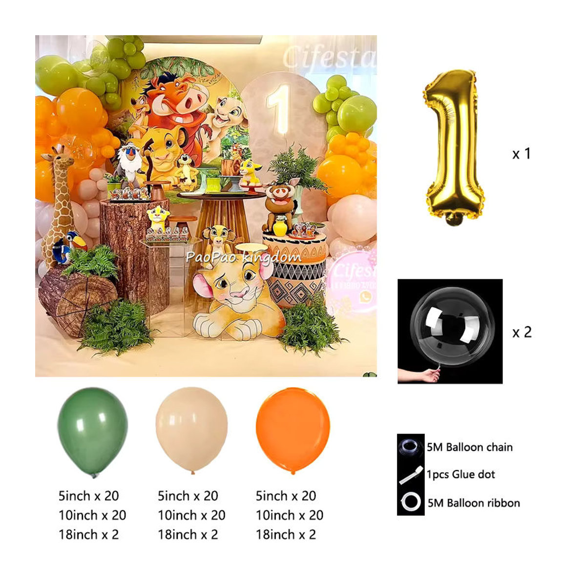 Disney König der Löwen Simba Party Dekoration Set mit Girlande und Ballonbogen für Kindergeburtstage in Mehrfarbig - Bild 2