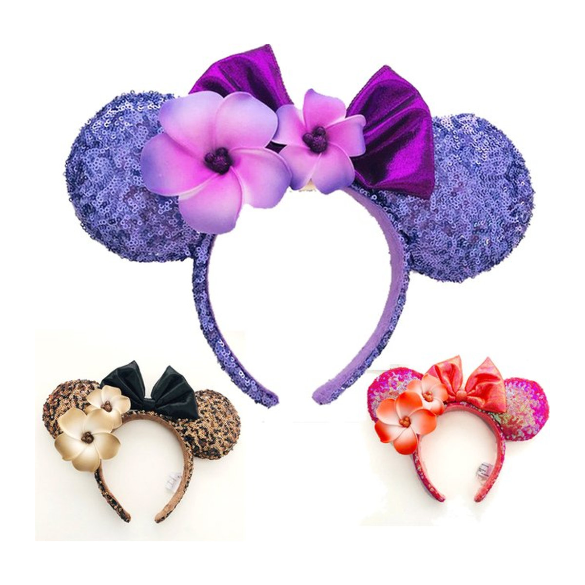 Disney Minnie Maus Stirnband mit Sonnenblumen Pailletten und Schleife in Lila für Erwachsene und Kinder - Bild 1