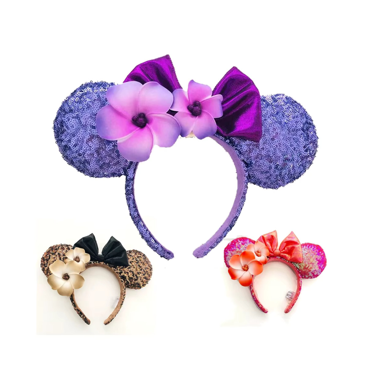 Disney Minnie Maus Stirnband mit Sonnenblumen Pailletten und Schleife in Lila für Erwachsene und Kinder - Bild 6