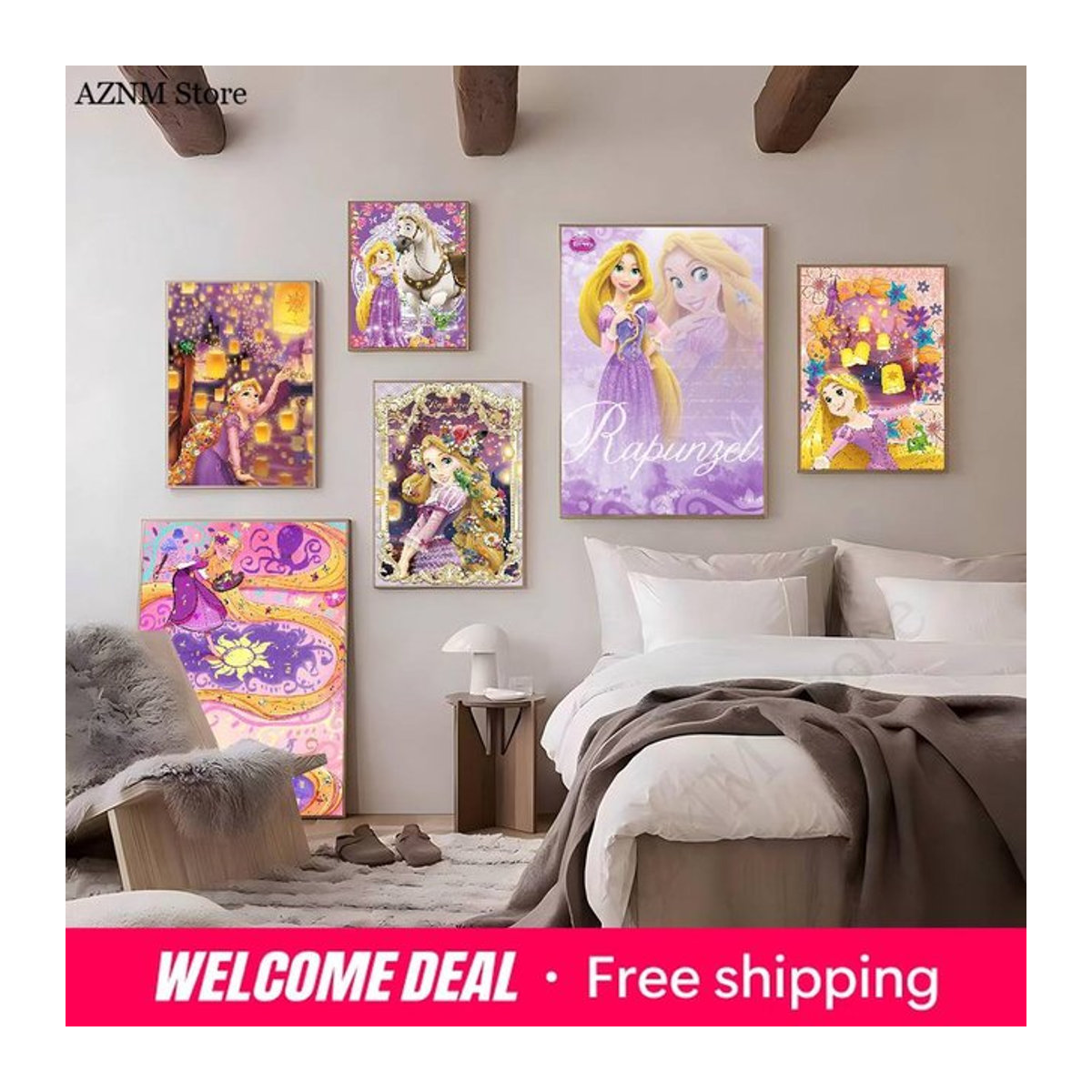 Disney Rapunzel Anime Poster Selbstklebendes Leinwandgemälde aus weißem Kraftpapier für die Wanddekoration in Mehrfarbig - Bild 1