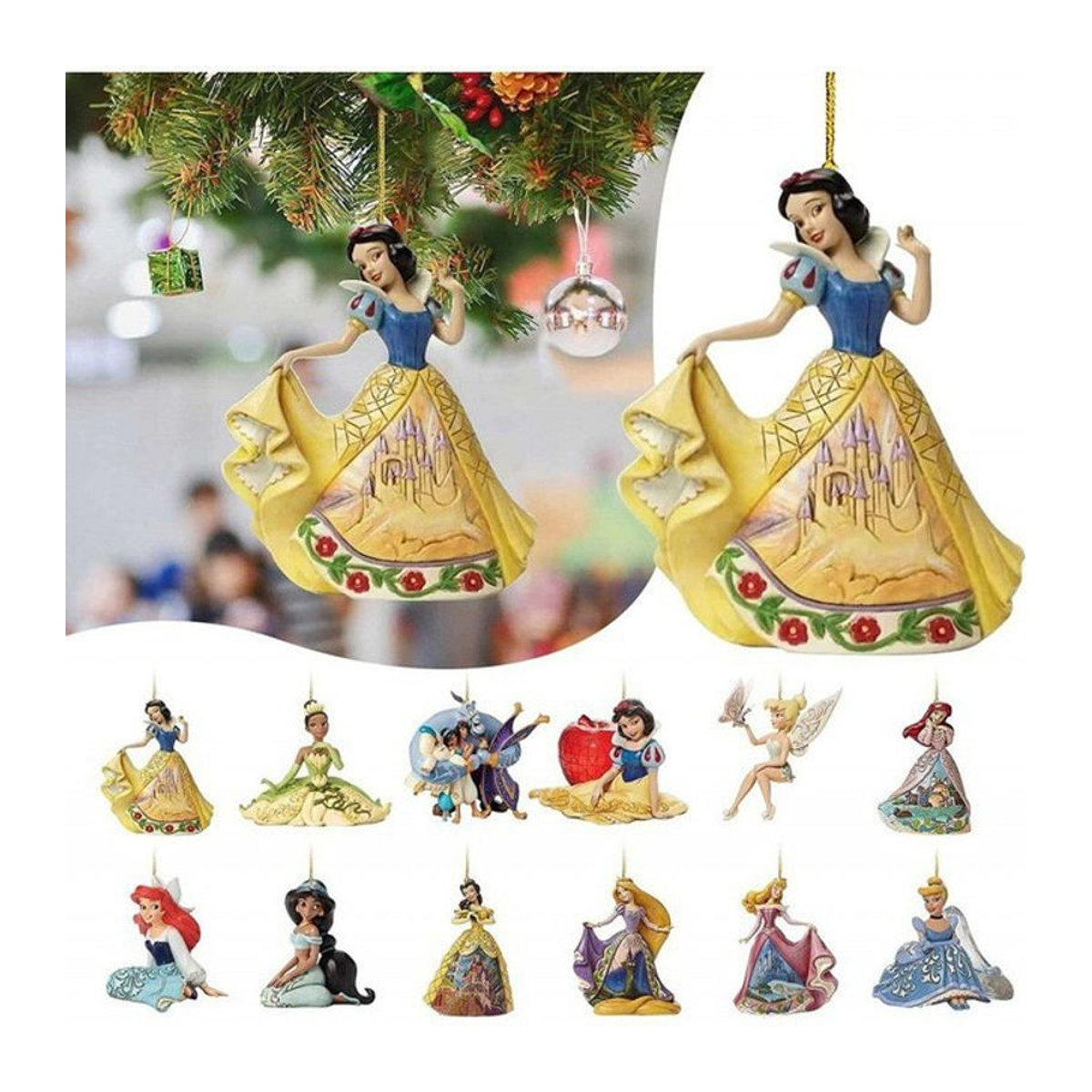 Disney Schneewittchen Figuren Set aus 12 mehrfarbigen Kunststoff-Hängeornamenten zur Dekoration für Weihnachten und Geburtstage - Bild 1