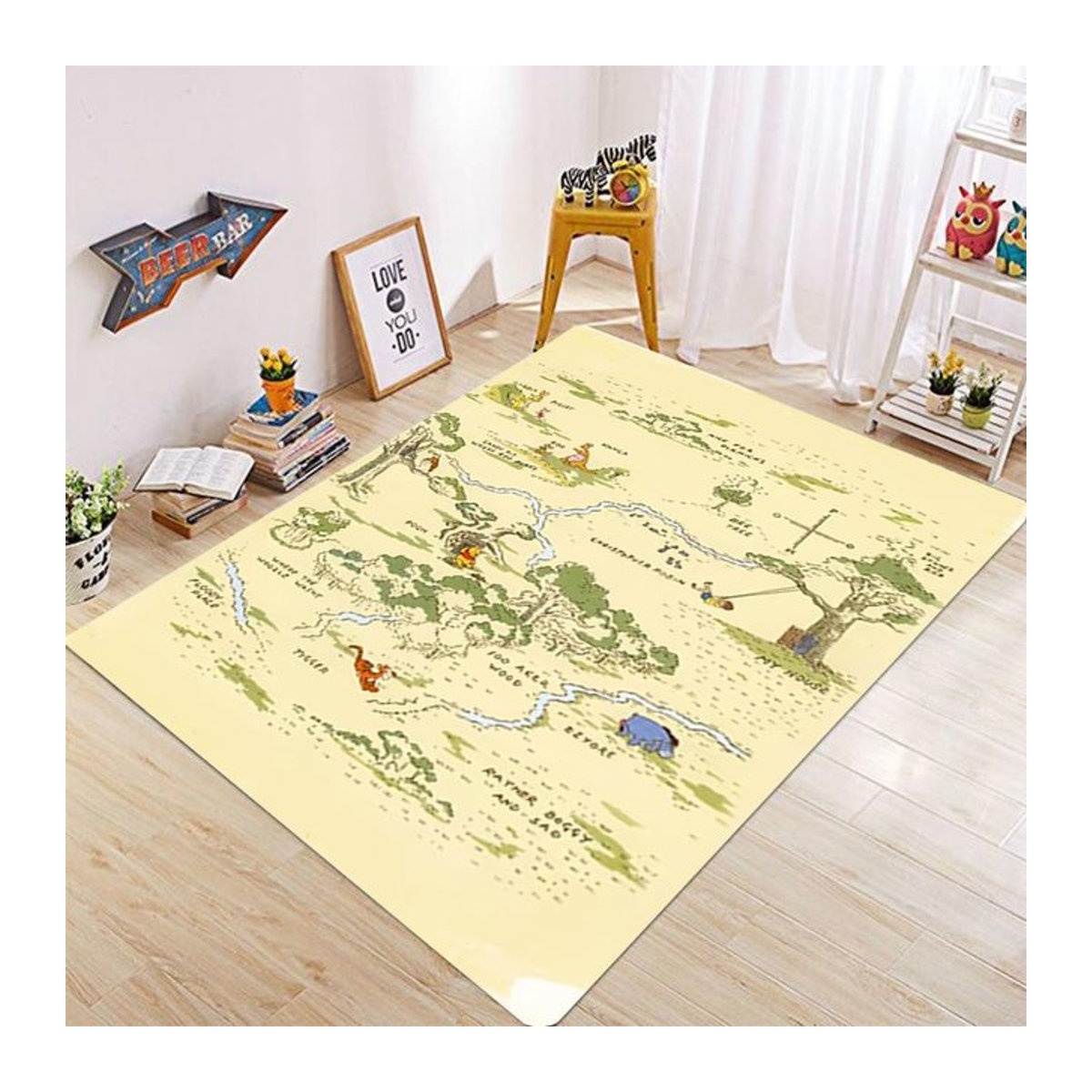 Disney Winnie Pu Hundertmorgenwald Kinder Teppich Rutschfeste Bodenmatte Gelb B/T: 120 x 160 cm - Bild 1