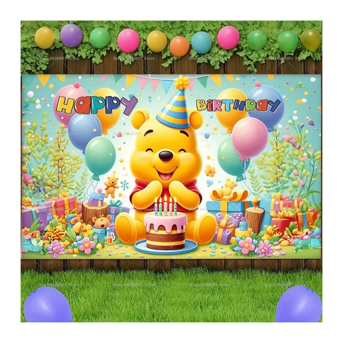 Disney Winnie The Pooh Fotohintergrund für Kindergeburtstage aus Vinyl, mehrfarbig, B/H: 150 x 150 cm - Bild 1