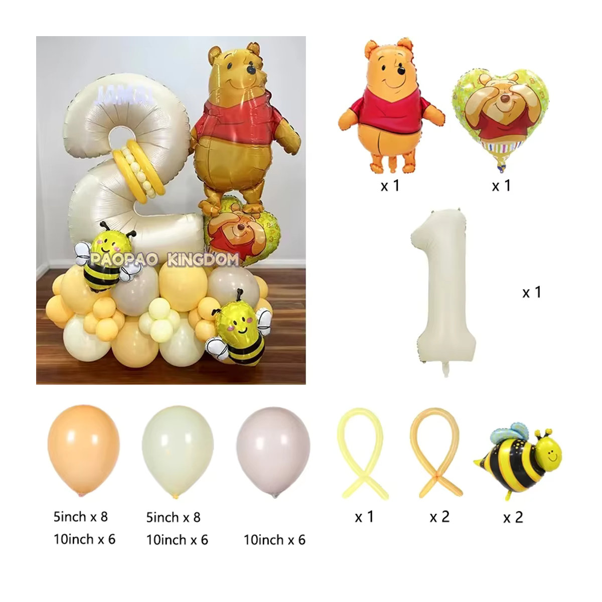 Disney Winnie The Pooh Zahlen-Folienballon Set in Gold für Kinder Geburtstage und Babypartys - Bild 2