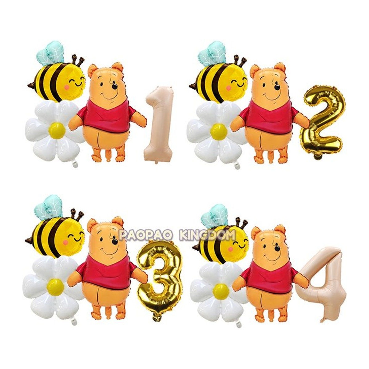 Disney Winnie The Pooh Zahlenballon-Set aus Folie in Gold und Mehrfarbig für Kindergeburtstage und Babypartys - Bild 1