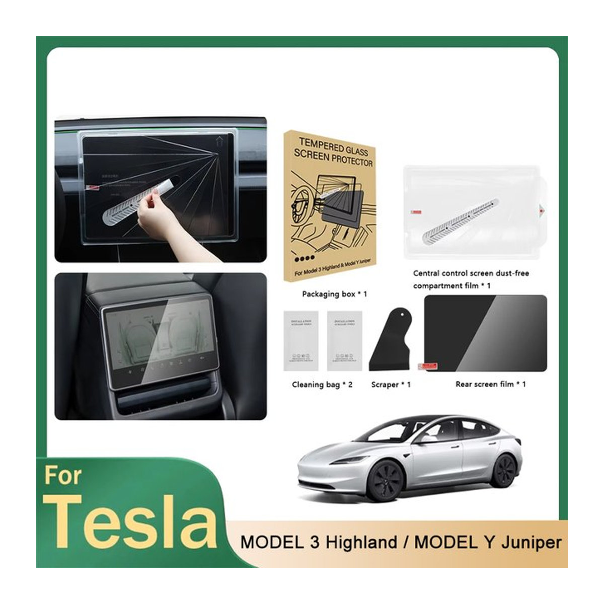 Displayschutzfolie aus gehärtetem Glas für Tesla Model Y Juniper 2025 und Model 3 Highland 2024 2025, Mittelsteuerung, transparent, HD-Qualität - Bild 1