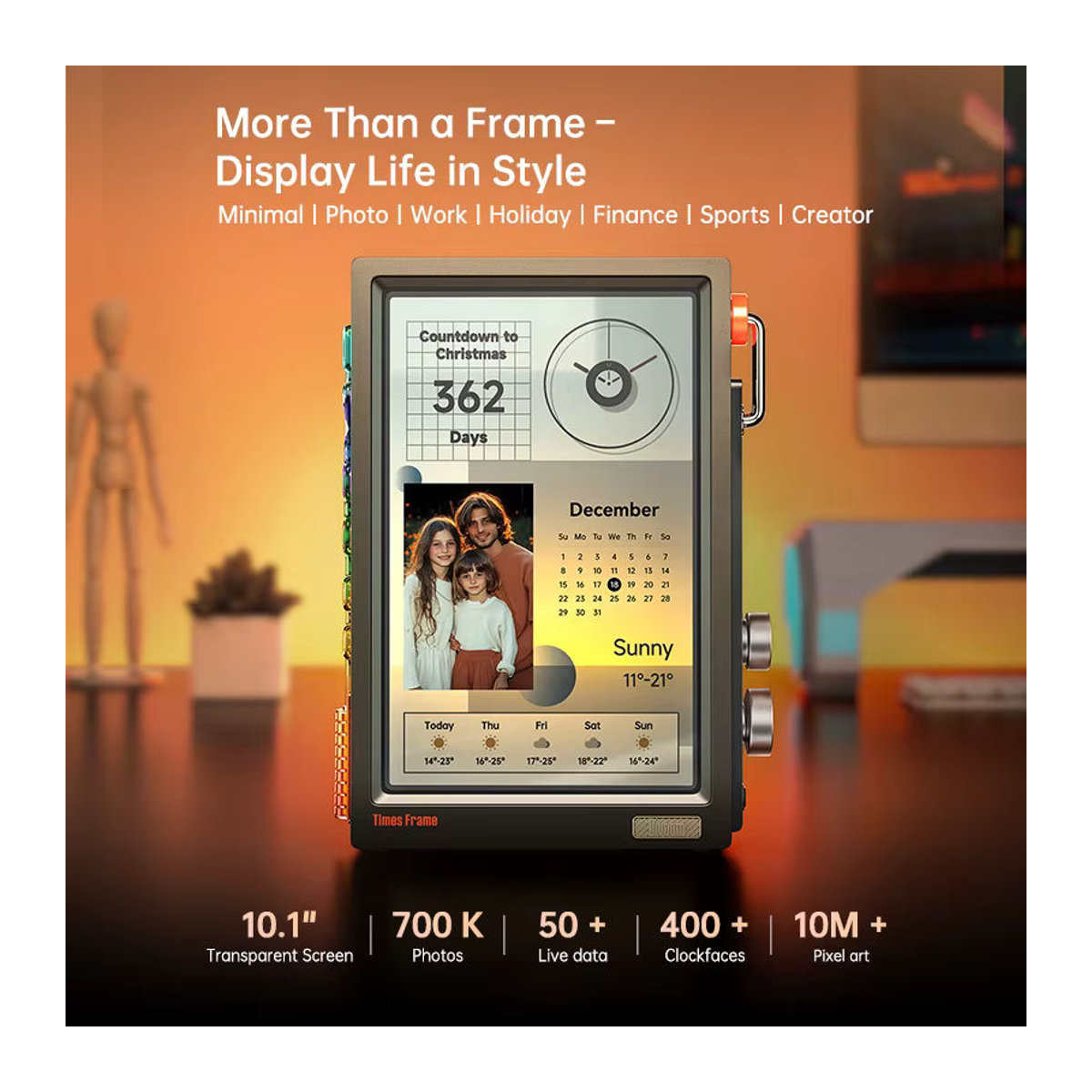 Divoom Times Frame Smart HD-Bildschirm 10,1 Zoll DIY Digitaluhr in Schwarz mit Krypto-Aktien-Wetterkalender - Bild 2