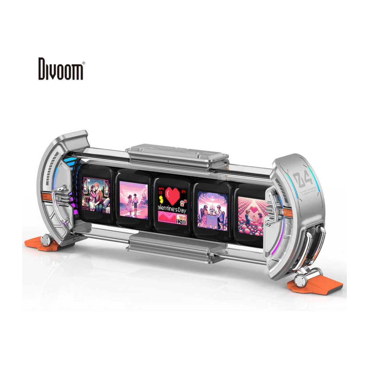 Divoom Times Gate Cyberpunk Gaming Digitaluhr mit RGB-LED-Display und App-Steuerung in Silber und Rosa - Bild 1