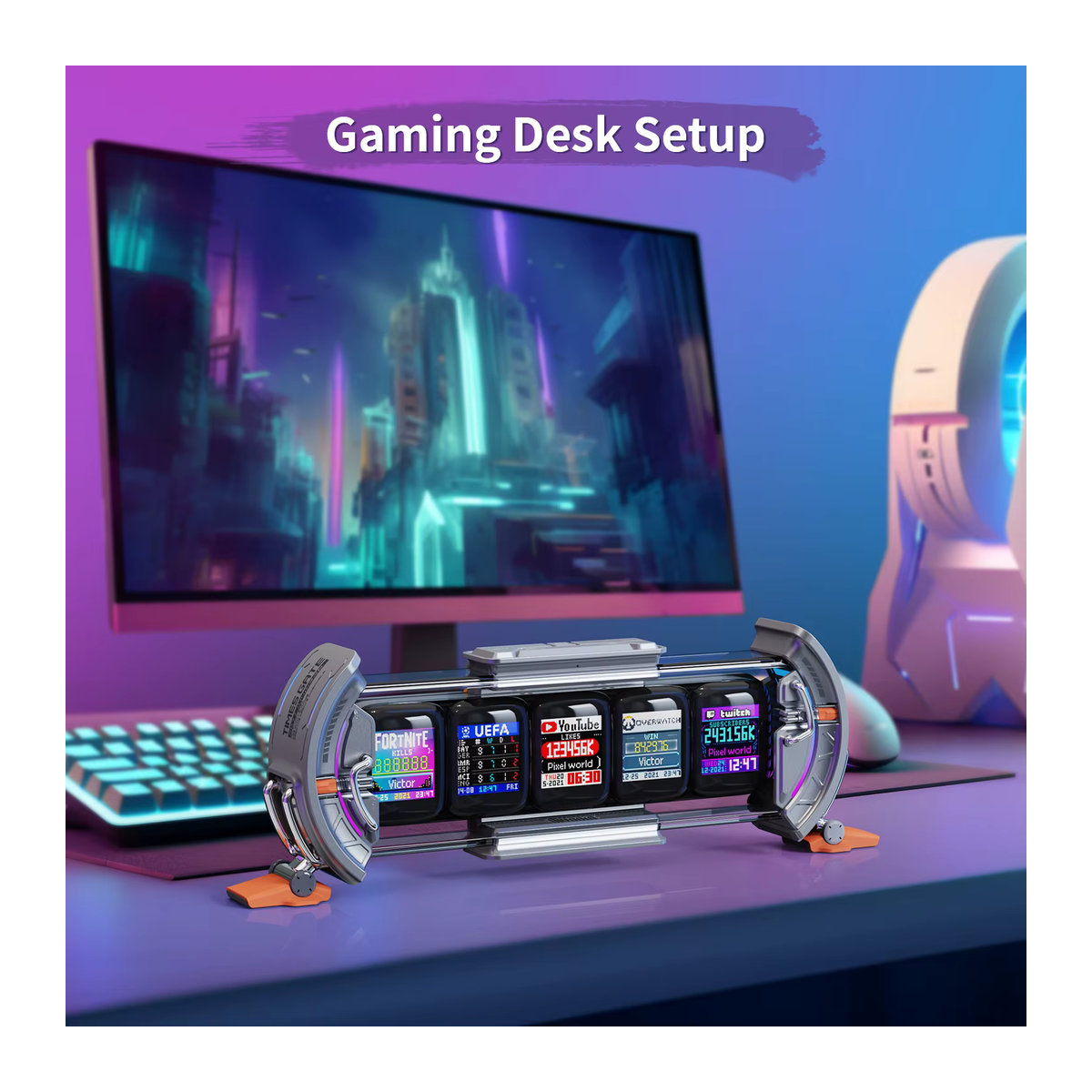 Divoom Times Gate Cyberpunk Gaming Digitaluhr mit RGB-LED-Display und App-Steuerung in Silber und Rosa - Bild 3