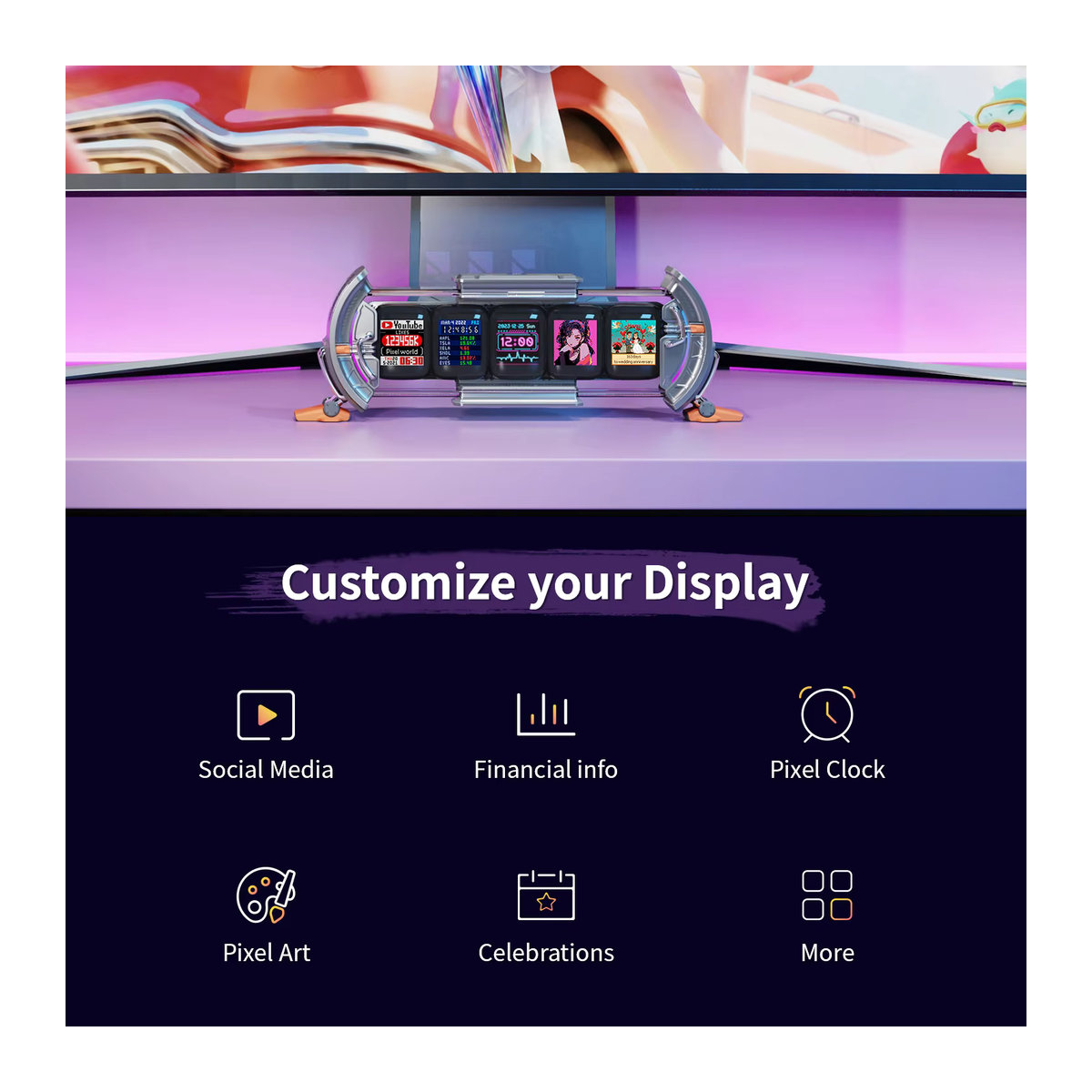 Divoom Times Gate Cyberpunk Gaming Digitaluhr mit RGB-LED-Display und App-Steuerung in Silber und Rosa - Bild 4