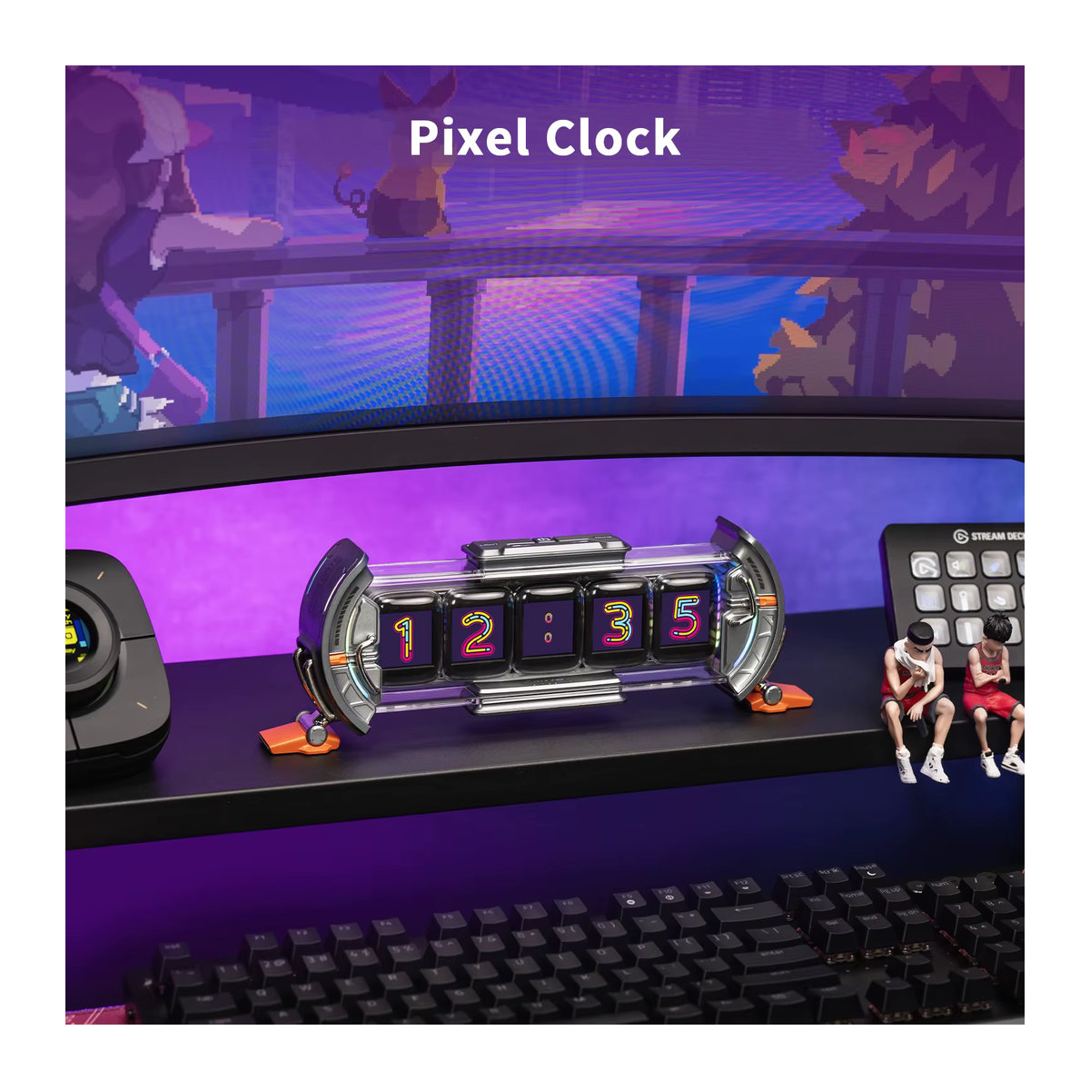 Divoom Times Gate Cyberpunk Gaming Digitaluhr mit RGB-LED-Display und App-Steuerung in Silber und Rosa - Bild 6