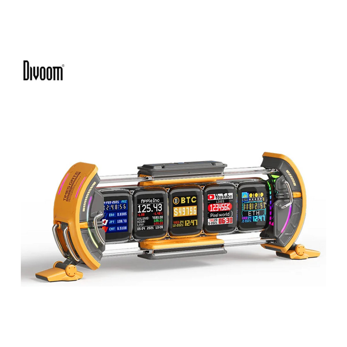 Divoom Times Gate Digitaluhr mit RGB-LED-Display und App-Steuerung, Cyberpunk Gaming-Deko in Gelb und Mehrfarbig - Bild 1