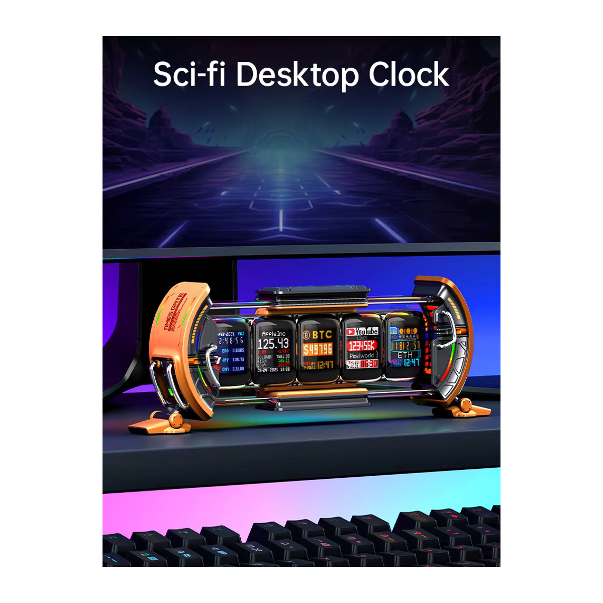 Divoom Times Gate Digitaluhr mit RGB-LED-Display und App-Steuerung, Cyberpunk Gaming-Deko in Gelb und Mehrfarbig - Bild 6