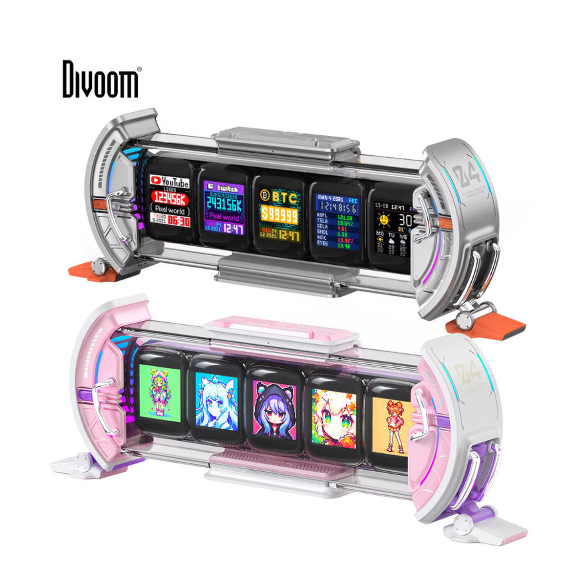 Divoom Times Gate Pixel Art Setup-Uhr mit RGB-LED-Anzeige und App-Steuerung in Schwarz und Rosa - Bild 5