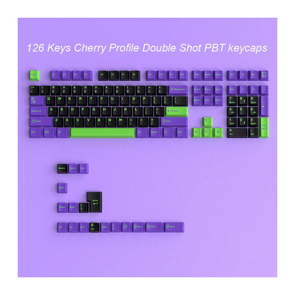 DIXSG Tastenkappen für mechanische Cherry MX Switches, 126 Tasten, Double Shot PBT, Kirschprofil, Minimalistischer Stil, Lila/Schwarz - Bild 4