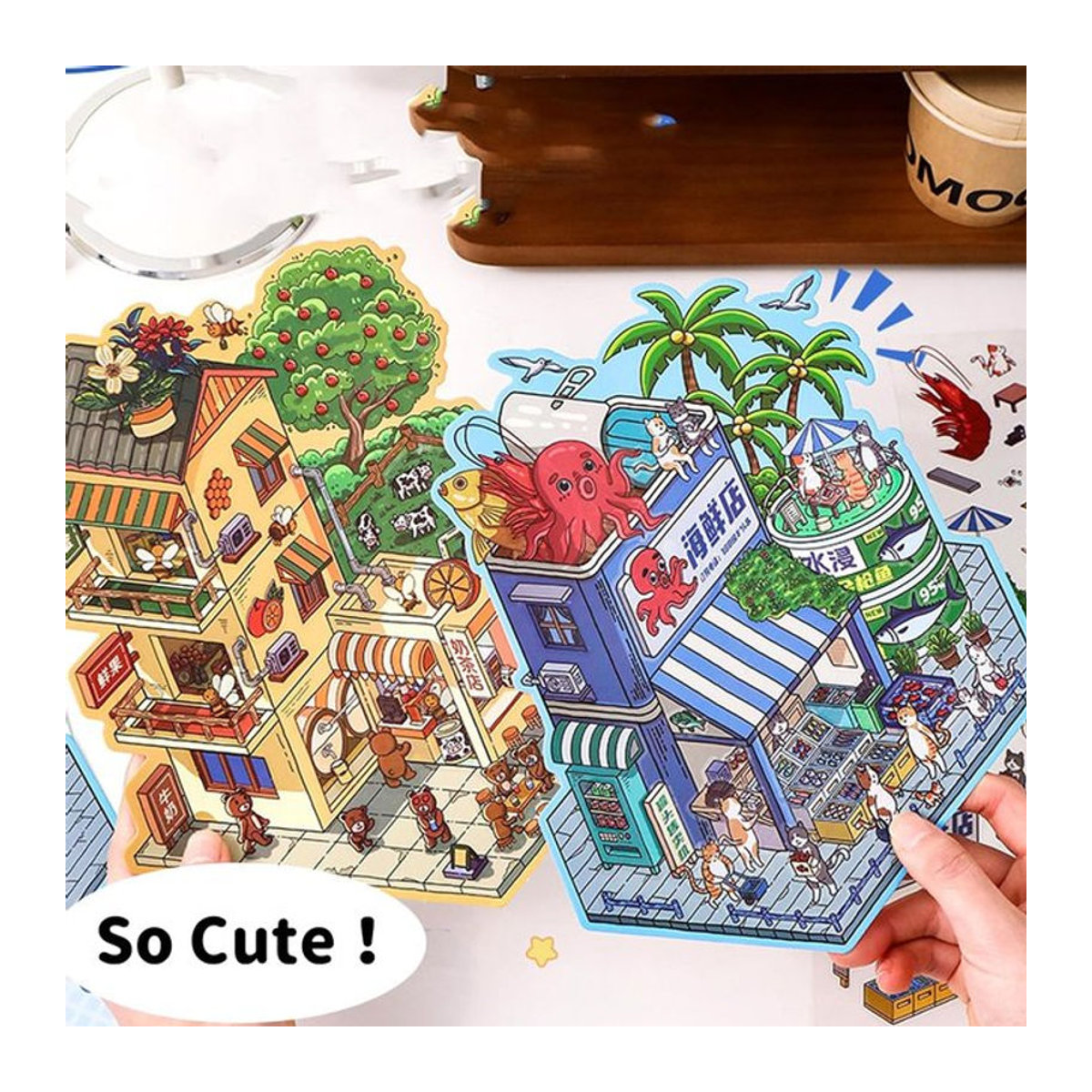 DIY 3D-Aufkleber-Set für Hausszenen mit niedlichen Tier-Mikrostickern in Mehrfarbig - Bild 1