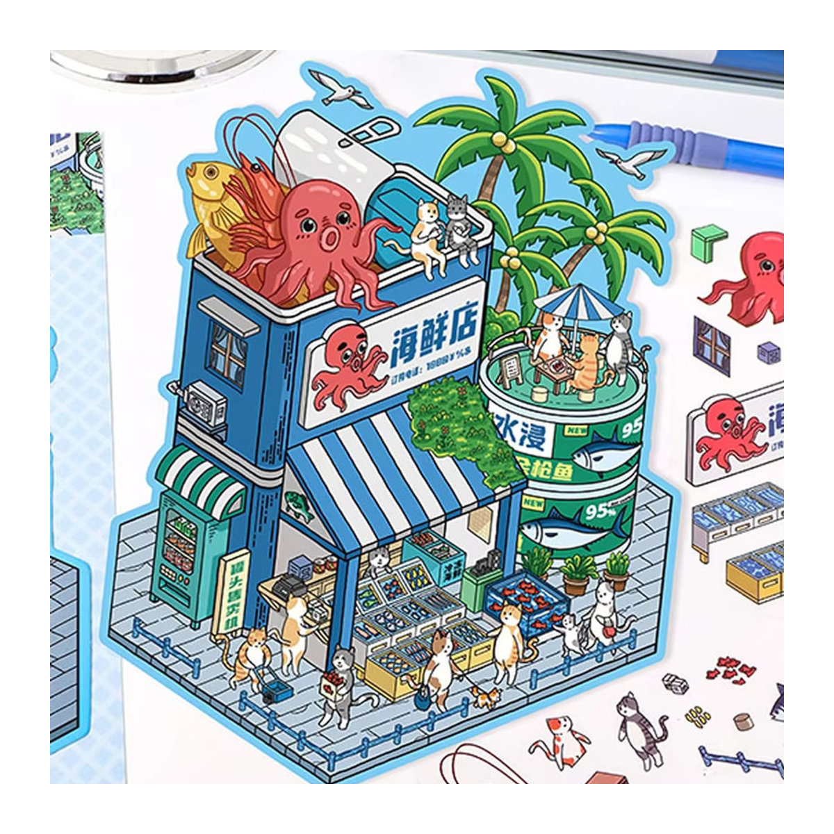 DIY 3D-Aufkleber-Set für Hausszenen mit niedlichen Tier-Mikrostickern in Mehrfarbig - Bild 4