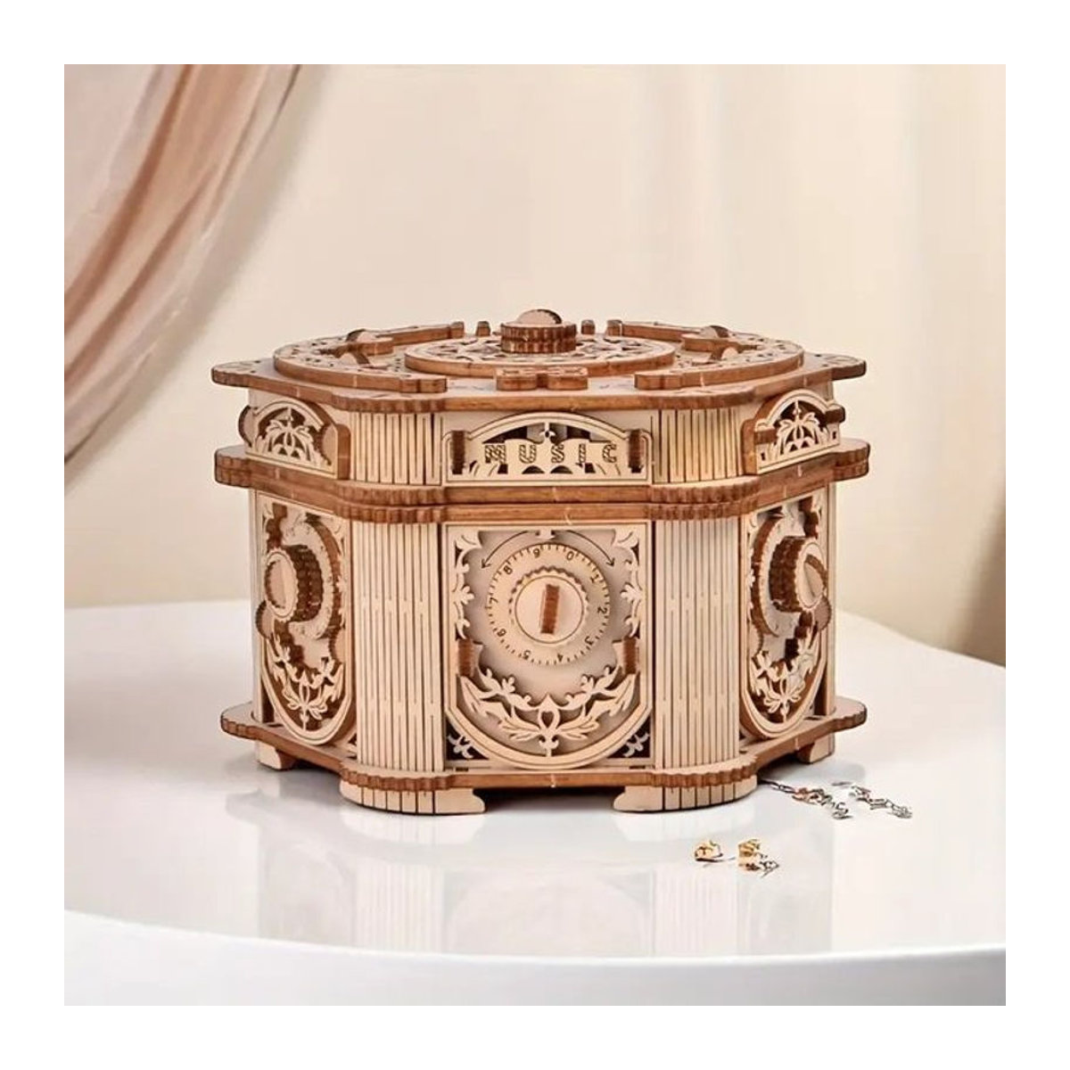 DIY 3D Holzpuzzle Schatzkiste als Montage-Set für Erwachsene in Braun und Weiß - Bild 1