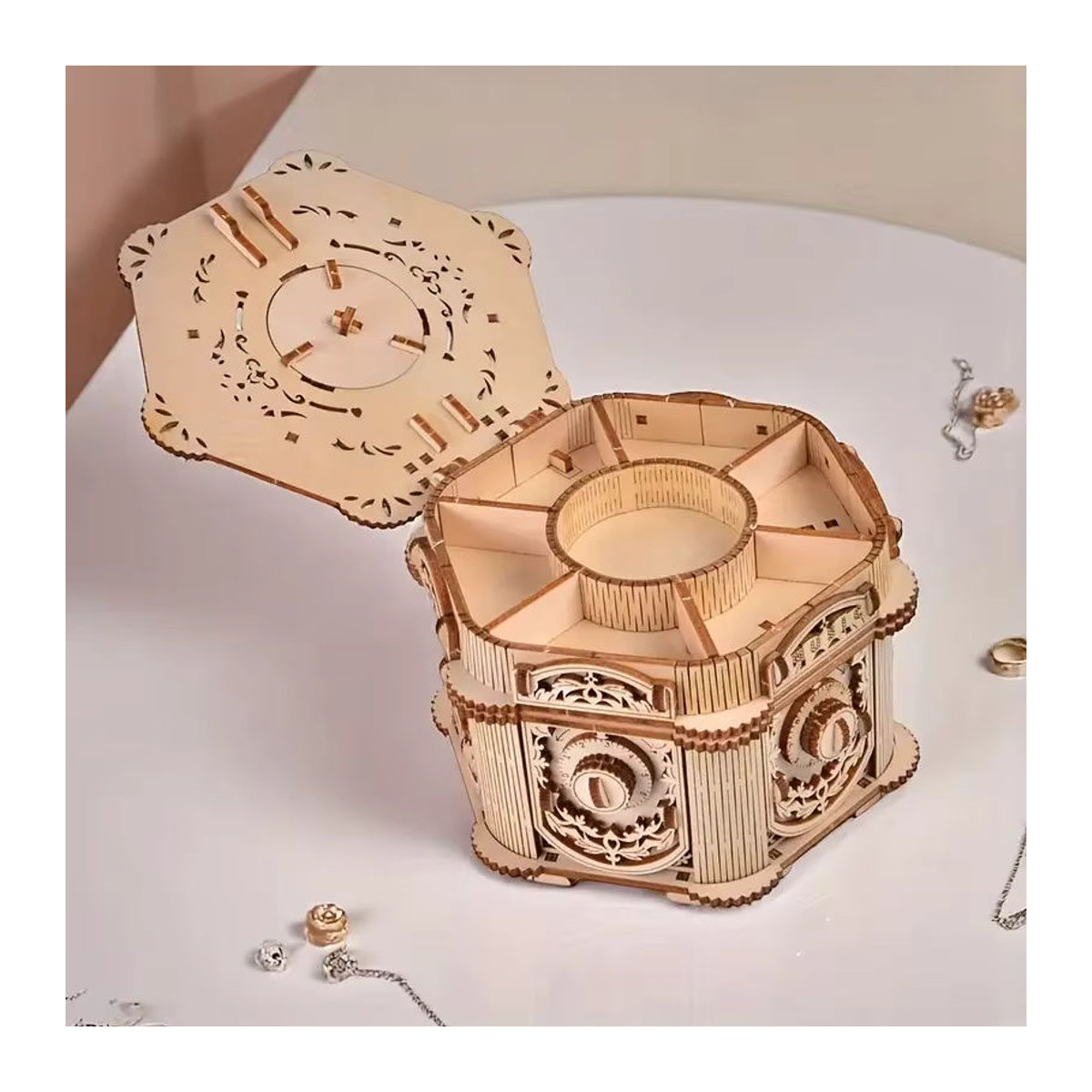 DIY 3D Holzpuzzle Schatzkiste als Montage-Set für Erwachsene in Braun und Weiß - Bild 5