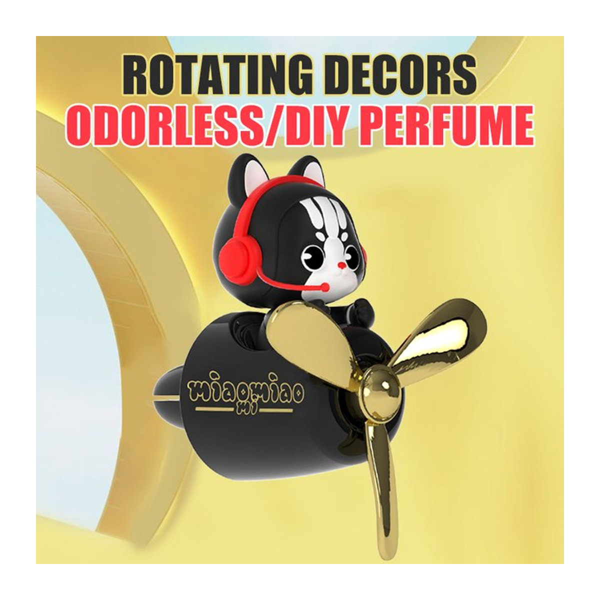 DIY-Auto-Lufterfrischer Katze Pilot als rotierender Aroma-Diffusor und Dekorations-Zubehör in Schwarz - Bild 1