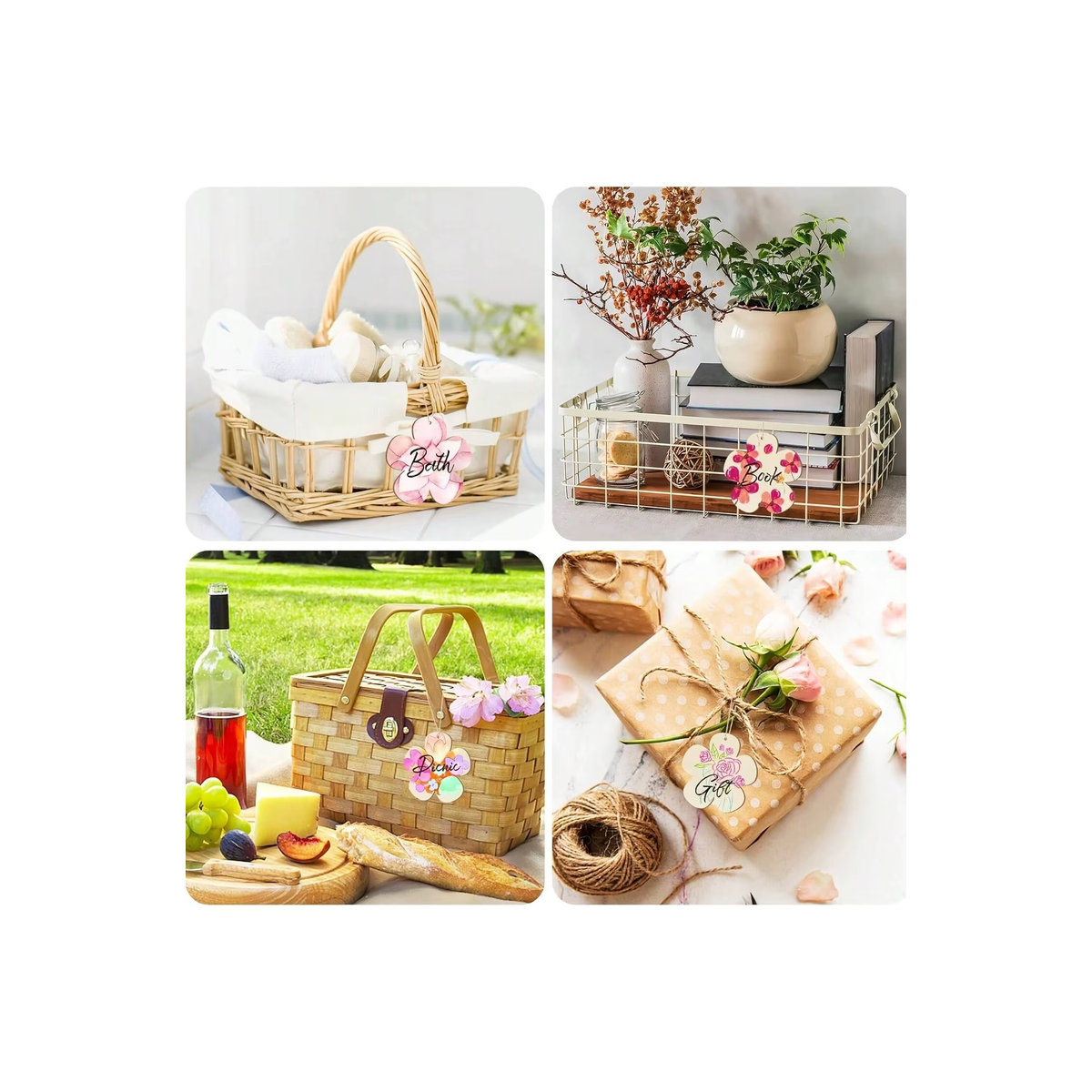 DIY Blumenornamente aus Holz zum Bemalen, mehrfarbige florale Hängeornamente im Landhausstil mit Schnur, 10 Stück - Bild 3