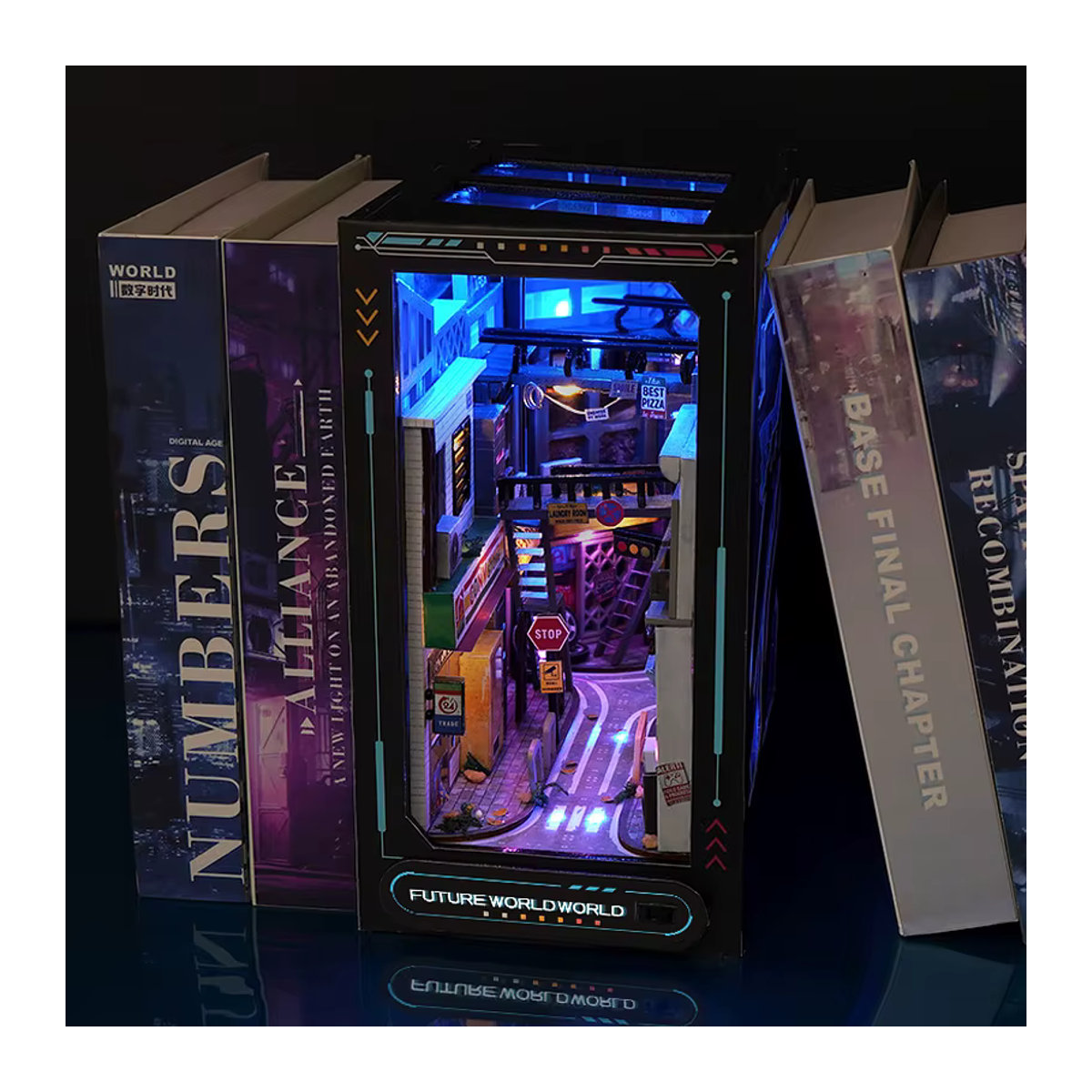 DIY Buch Nook Kit zuuton 3D Puzzle Modellbausatz aus Holz mit Beleuchtung und Möbeln, mehrfarbig - Bild 2