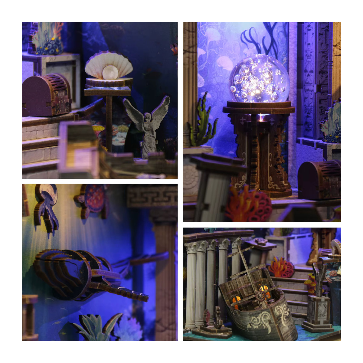 DIY Buchecken-Modellbausatz aus Holz mit LED, 3D-Buchständer im Vintage-Design, braun und mehrfarbig - Bild 3