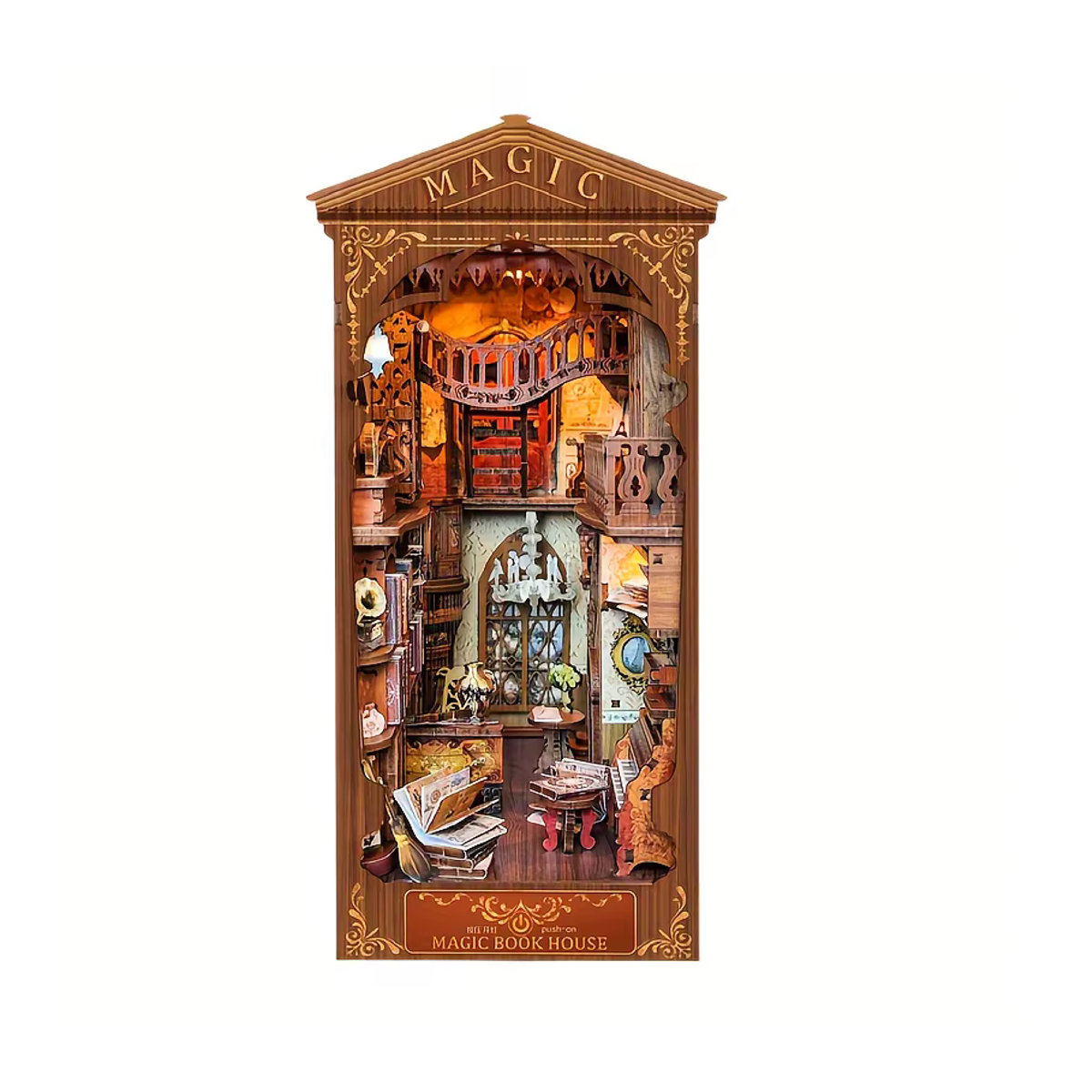 DIY-Buchwinkel-Kit aus Holz als dekoratives Montagemodell im Vintage-Stil mit floralem Design, mehrfarbig - Bild 2