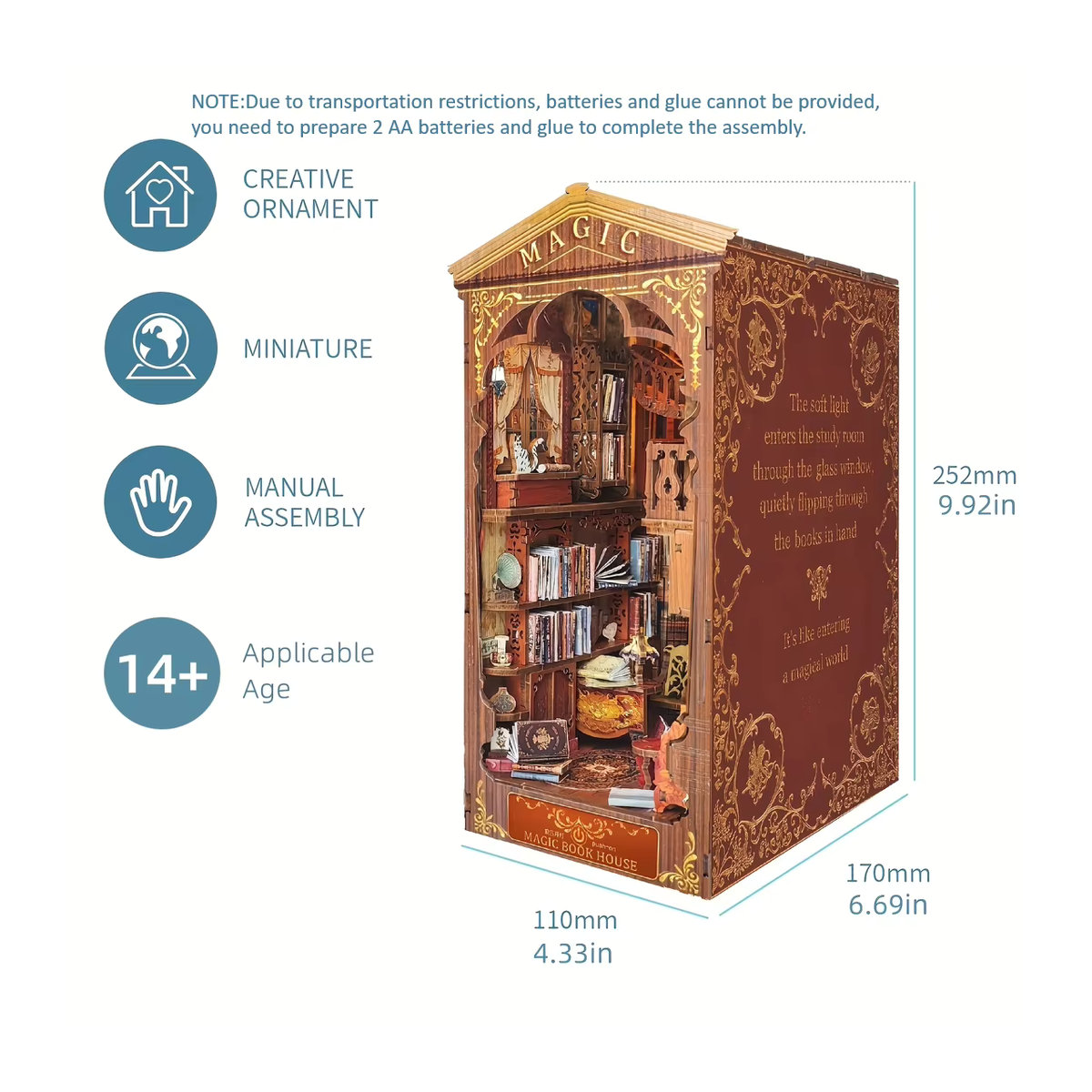 DIY-Buchwinkel-Kit aus Holz als dekoratives Montagemodell im Vintage-Stil mit floralem Design, mehrfarbig - Bild 5