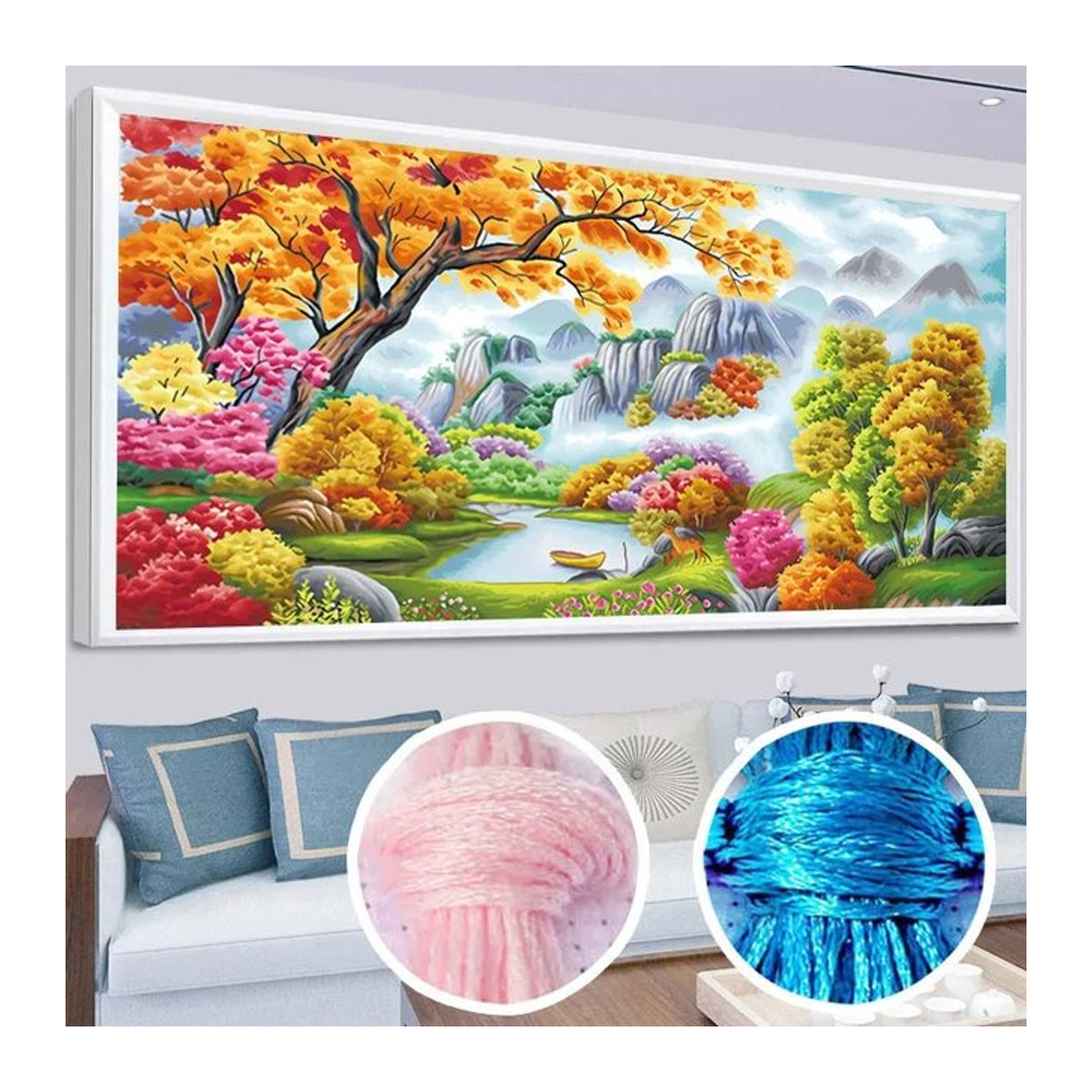 DIY Cross Stitch Set Peach Blossom Garden Muster auf bedruckter Leinwand mit mehrfarbigem Baumwollgarn zur Wanddekoration - Bild 1